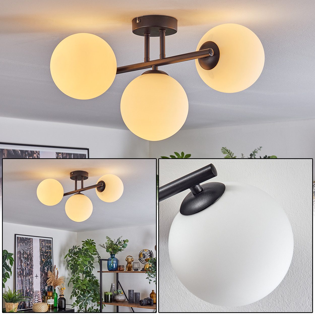 hofstein Deckenleuchte 3-flammige Deckenlampe aus Metall/Glas günstig online kaufen