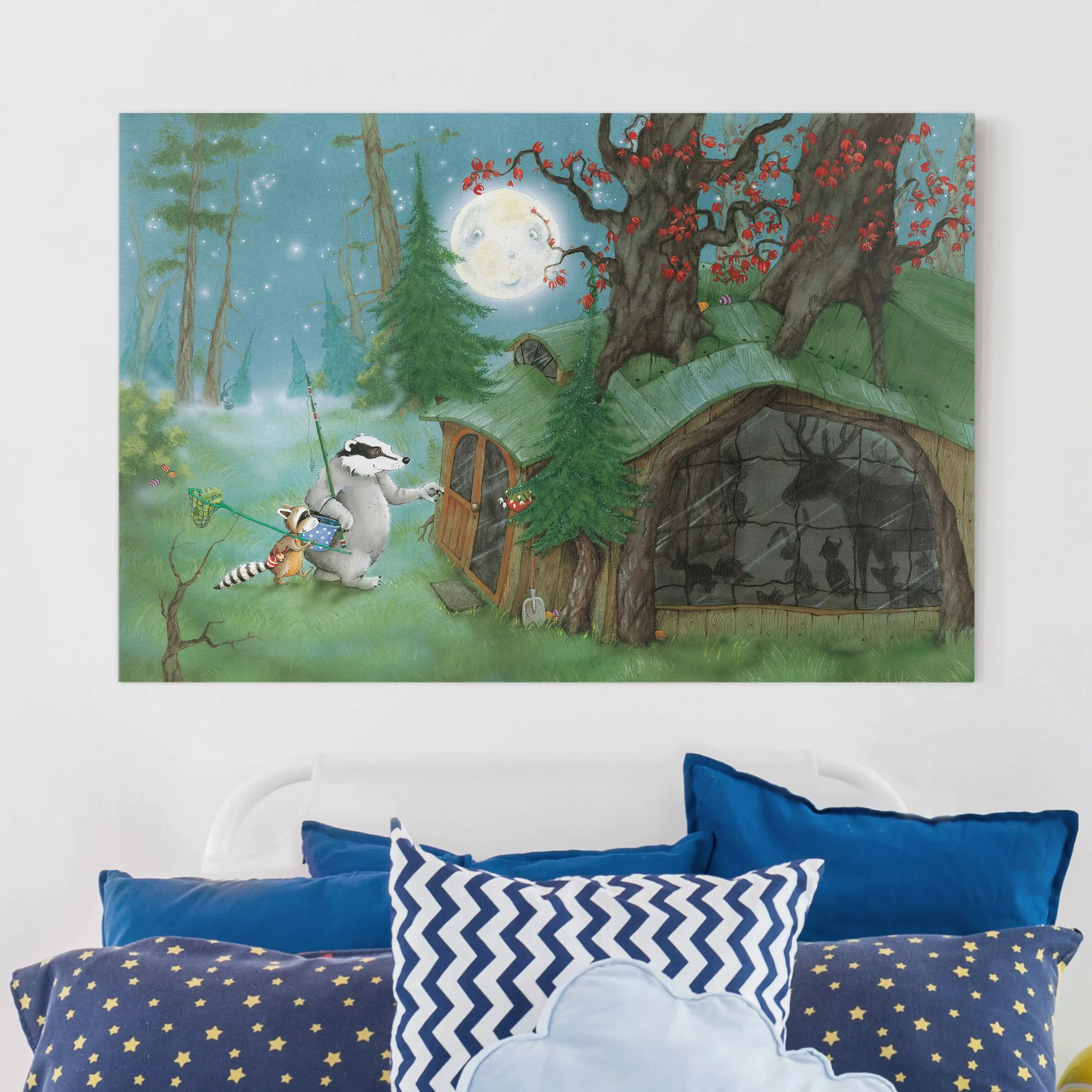 Leinwandbild Kinderzimmer - Querformat Wassili Waschbär - Wassili auf dem H günstig online kaufen