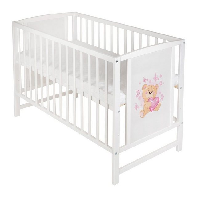 Babyhafen Babybett Kinderbett Teddybär - Herzen Rosa 60 × 120 cm mit Matrat günstig online kaufen