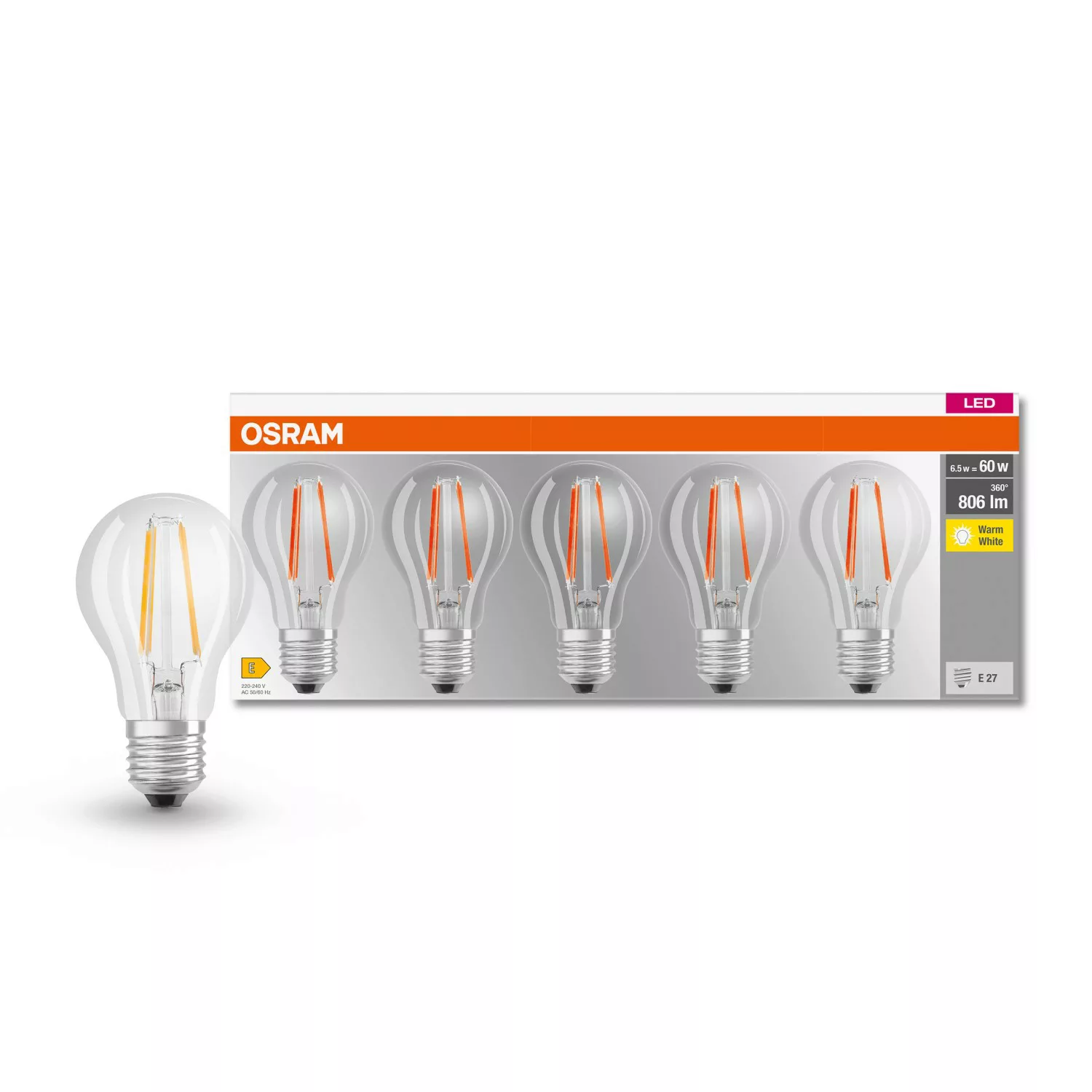 Osram LED-Leuchtmittel E27 Glühlampenform 6,5 W 5er Set 10,5 x 6 cm (H x Ø) günstig online kaufen