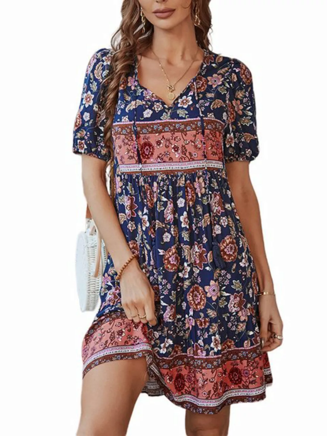 JDMGZSR Druckkleid Sommerliches, schmal geschnittenes Kleid mit Farbblock-P günstig online kaufen