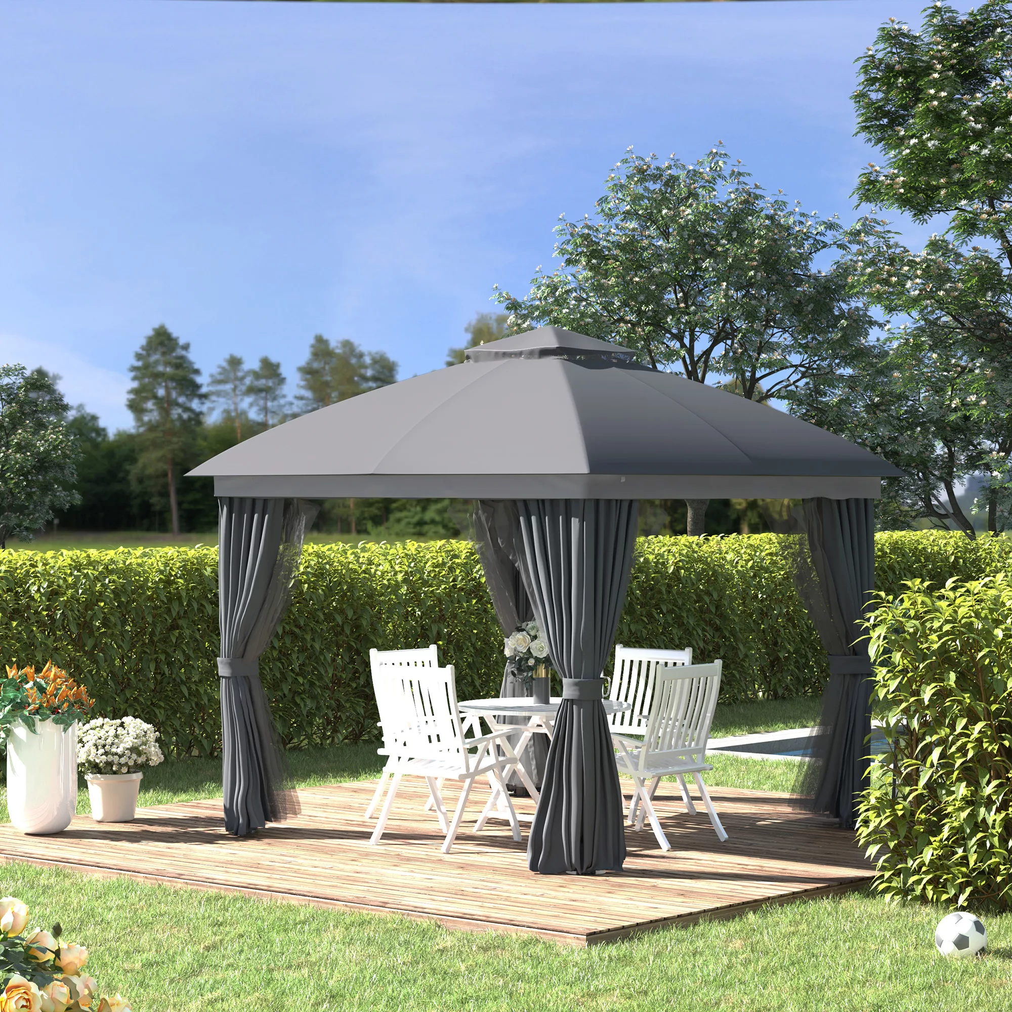 Outsunny Gartenpavillon 3x3m mit Doppeldach, wetterfestes Gartenzelt, Party günstig online kaufen