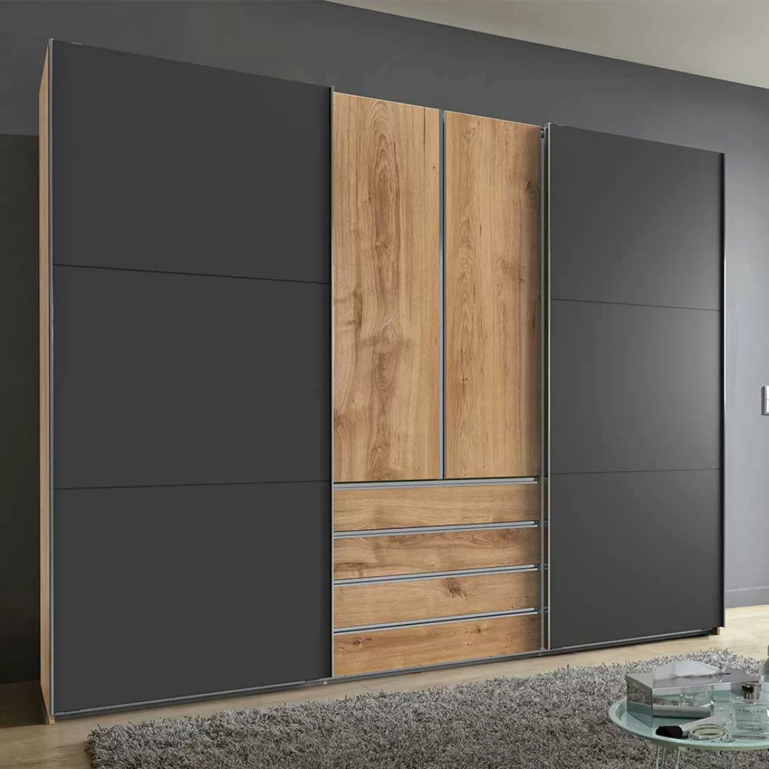 Schrank Schlafzimmer 300 cm mit vier Schubladen Dreh- und Schiebetüren günstig online kaufen