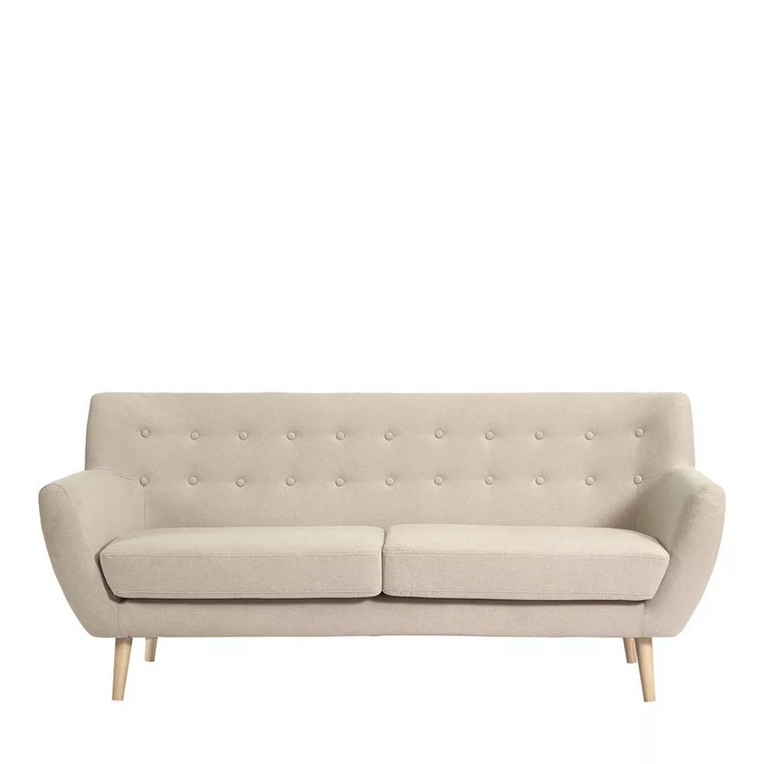 Sofa Dreisitzer Sofa mit Vierfußgestell aus Holz in Beige günstig online kaufen