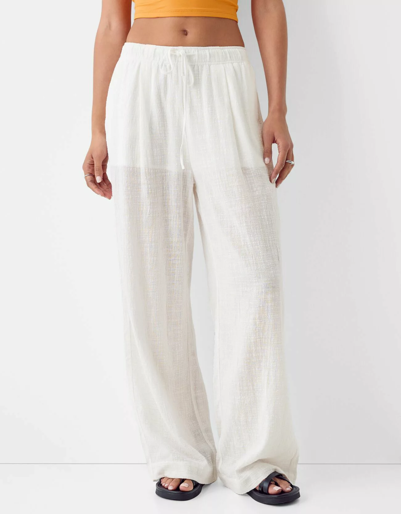 Bershka Rustikale Wide-Leg-Hose Damen M Weiss günstig online kaufen