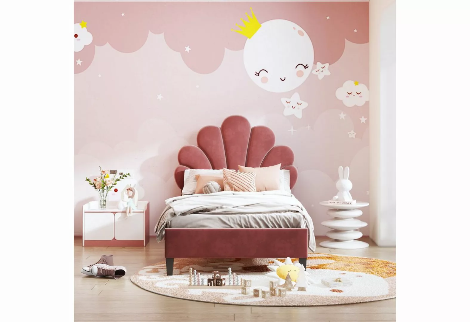 Fangqi Polsterbett 90 x 200 cm gepolstertes Einzelbett, Jugendbett mit gebl günstig online kaufen