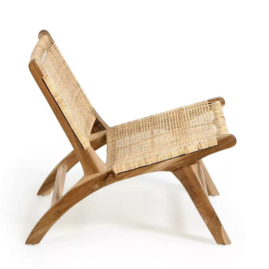 Rattan Sessel mit Vierfußgestell aus Teak Massivholz günstig online kaufen