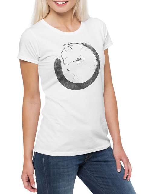 Urban Backwoods Print-Shirt Cat Circle Damen T-Shirt Meow Kitty Kitten Cats günstig online kaufen