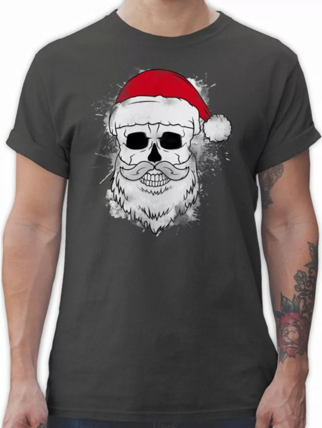 Shirtracer T-Shirt Totenkopf mit Weihnachtsmütze und Bart Weihachten Kleidu günstig online kaufen