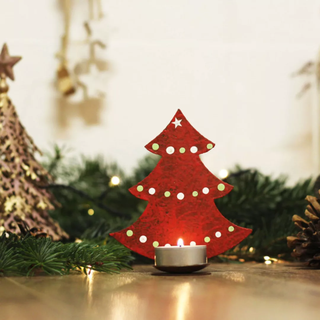 Teelichthalter Tannenbaum, Weihnachtsdeko Rot günstig online kaufen