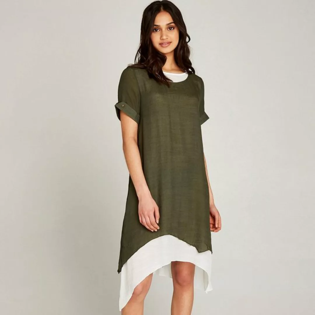 Apricot Sommerkleid Slub Shimmer Turn Up Sleeve Dress, mit Umgeschlagärmeln günstig online kaufen