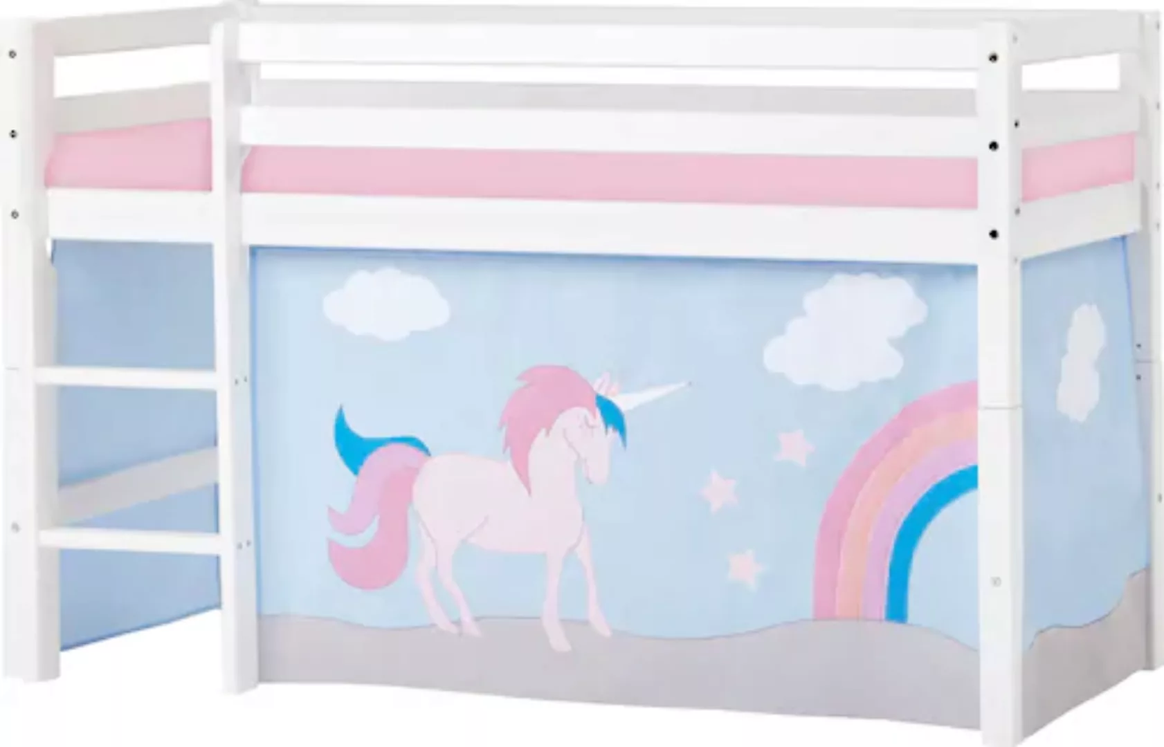 Hoppekids Hochbett ""Einhorn"", mit Vorhang & Matratze 2 Größen umbaubar günstig online kaufen