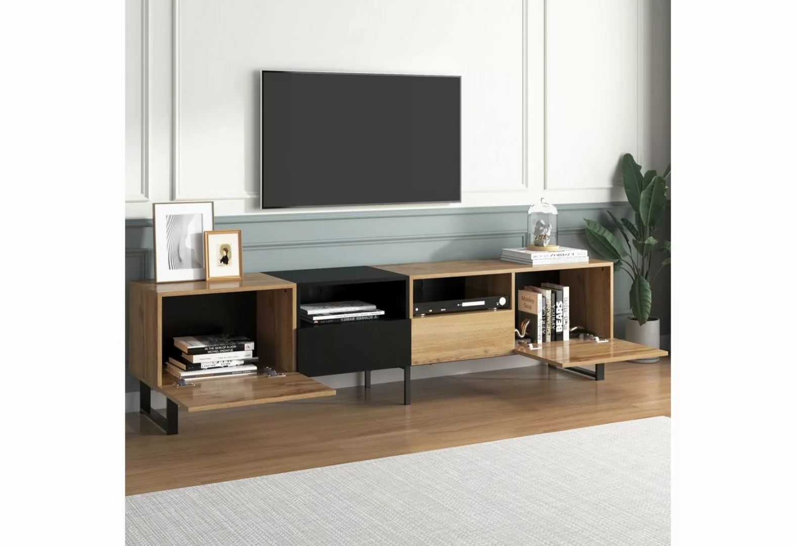 OKWISH TV-Schrank Moderner TV-Ständer (190 cm x 38 cm x 48 cm, mit schwarze günstig online kaufen