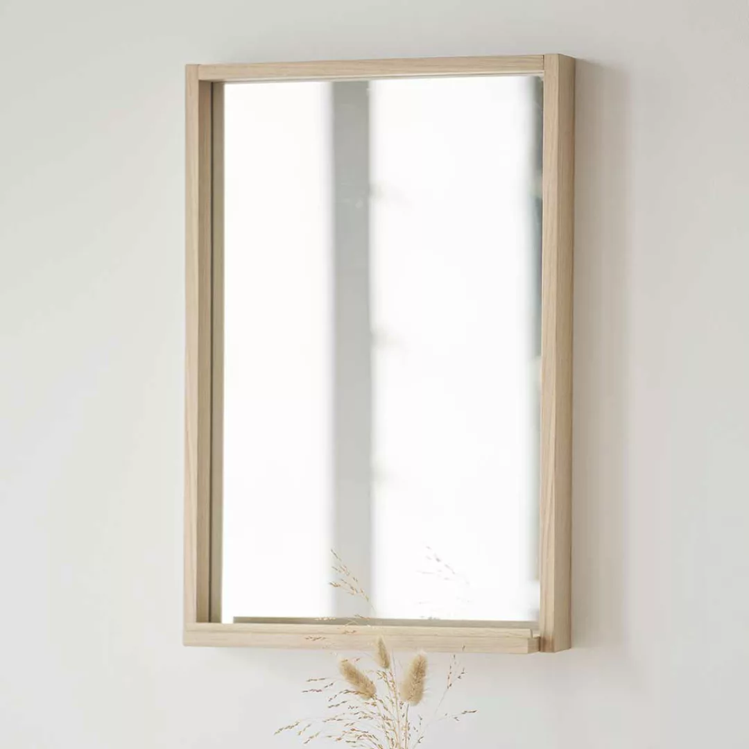 Flurspiegel mit Ablage in Holz White Wash 40 cm breit - 60 cm hoch günstig online kaufen