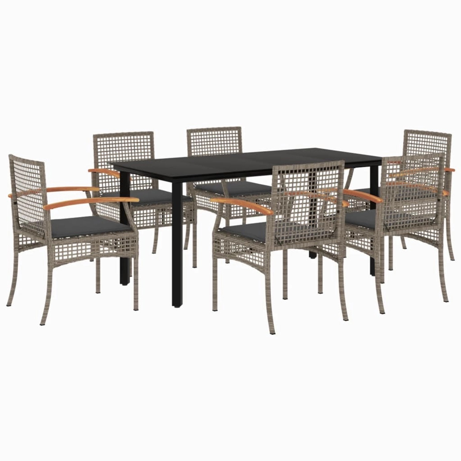 vidaXL 7-Tlg Garten-Essgruppe mit Kissen Grau Poly Rattan 3213621 günstig online kaufen