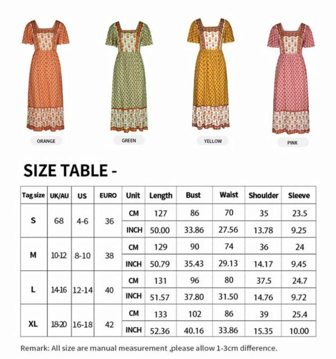 DEBAIJIA Dirndl Sommerkleid Damen Böhmen Kleid Quadratischer Hals Lässiger günstig online kaufen