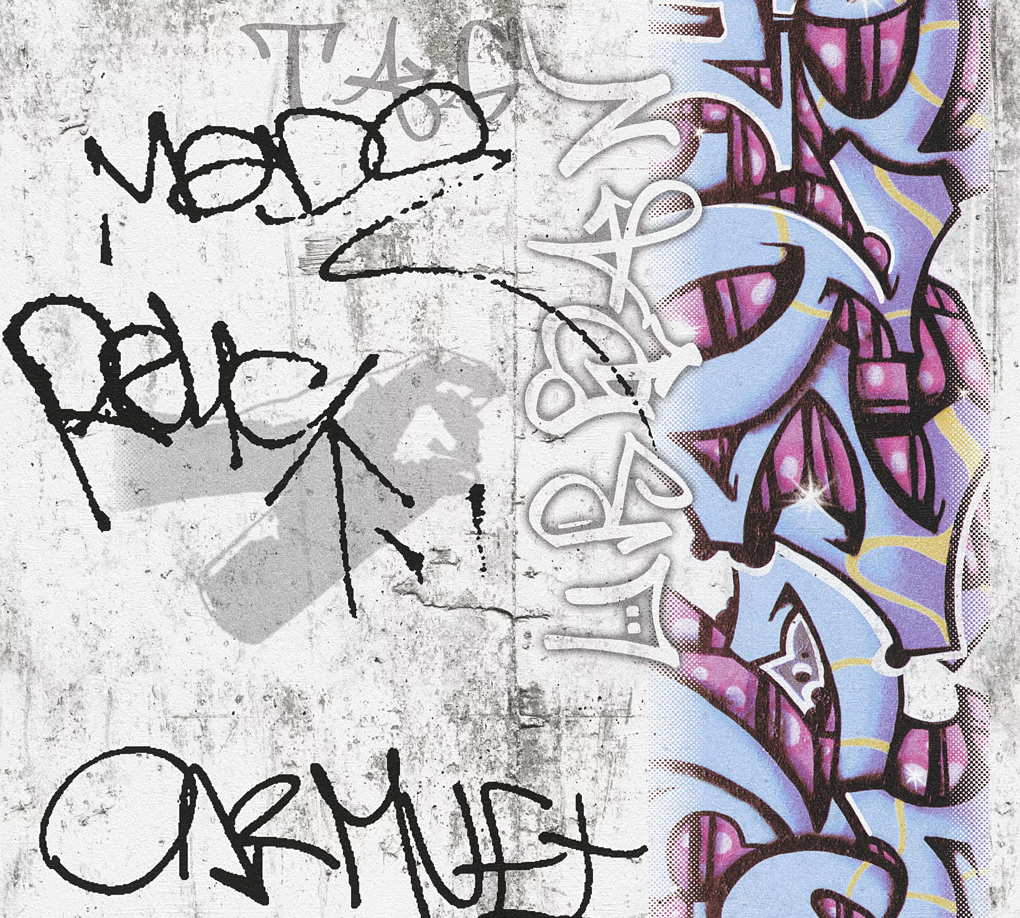 A.S. Création Tapete Graffiti Grau Lila und Blau 53 Cm X 1005 M günstig online kaufen