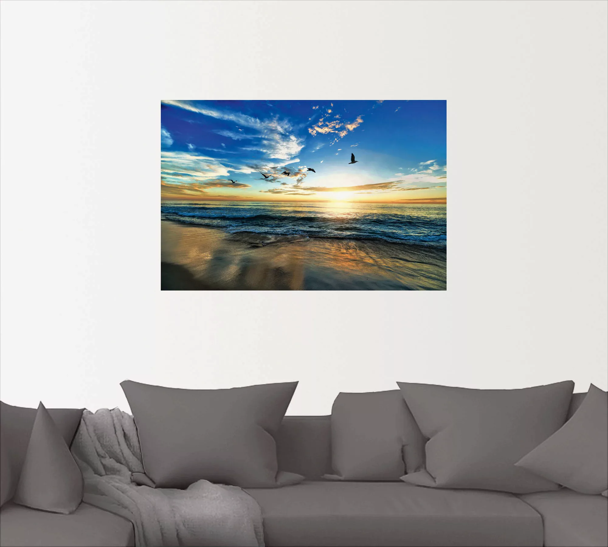 Artland Wandbild »Strand Möwen Meer Sonnenuntergang«, Sonnenaufgang & -unte günstig online kaufen