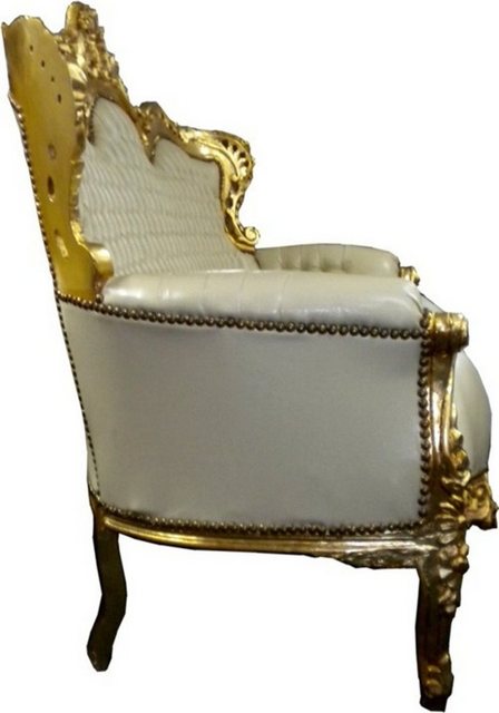 Casa Padrino Sofa Barock Sofa Garnitur "Master" Creme/Gold Lederoptik günstig online kaufen