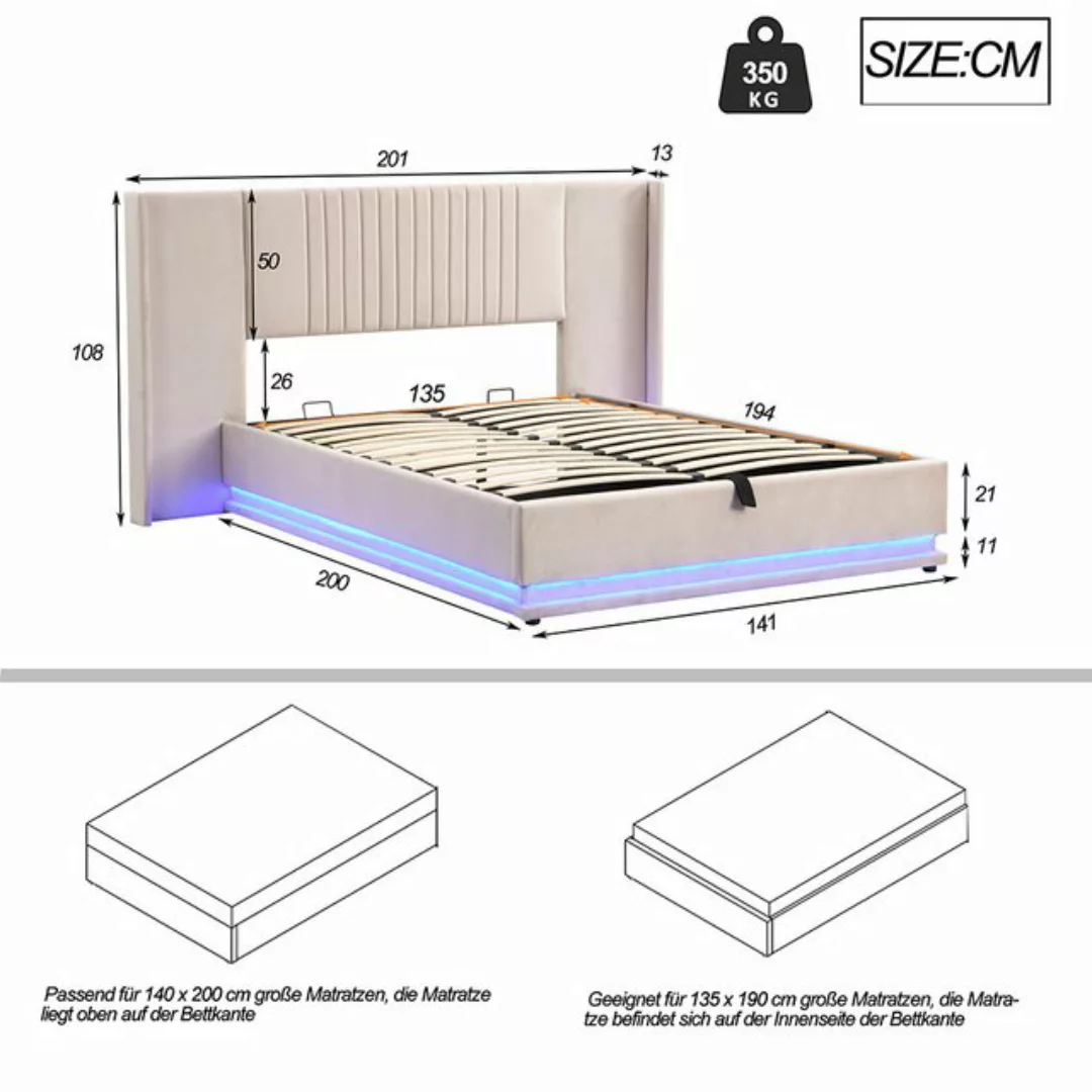 Sweiko Polsterbett Doppelbett, mit verlängertem Kopfteil und Rückenlehne, ( günstig online kaufen