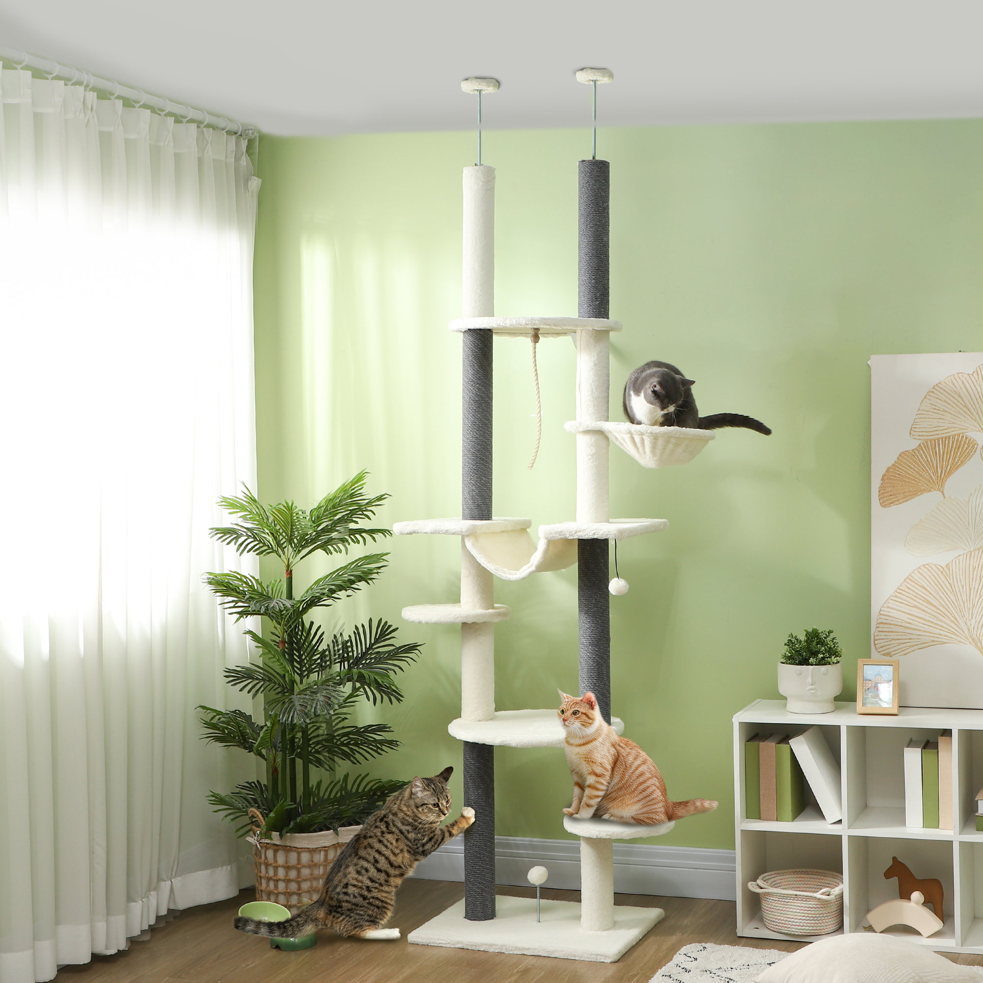 PawHut Kratzbaum Deckenhoch, Katzenbaum, 225-255 cm Katzenkratzbaum mit Hän günstig online kaufen