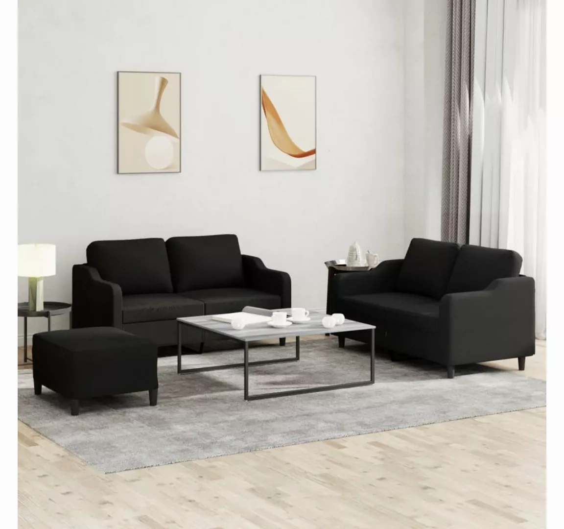 vidaXL Sofa Sofagarnitur Set mit Kissen Stoff, 3-tlg., Schwarz günstig online kaufen