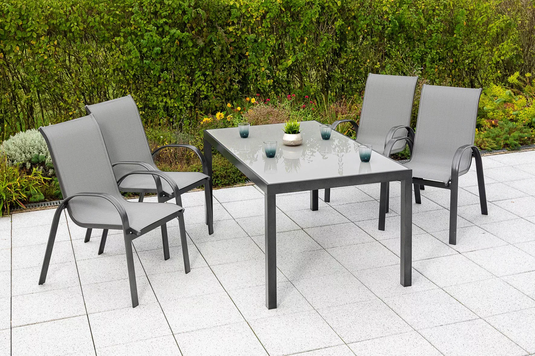 MERXX Garten-Essgruppe "Amalfi", (Set, 5 tlg.), 4 Stapelsessel, Tisch günstig online kaufen