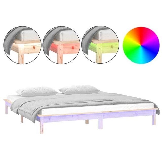 vidaXL Bettgestell Massivholzbett mit LEDs 200x200 cm Bett Bettrahmen Bettg günstig online kaufen