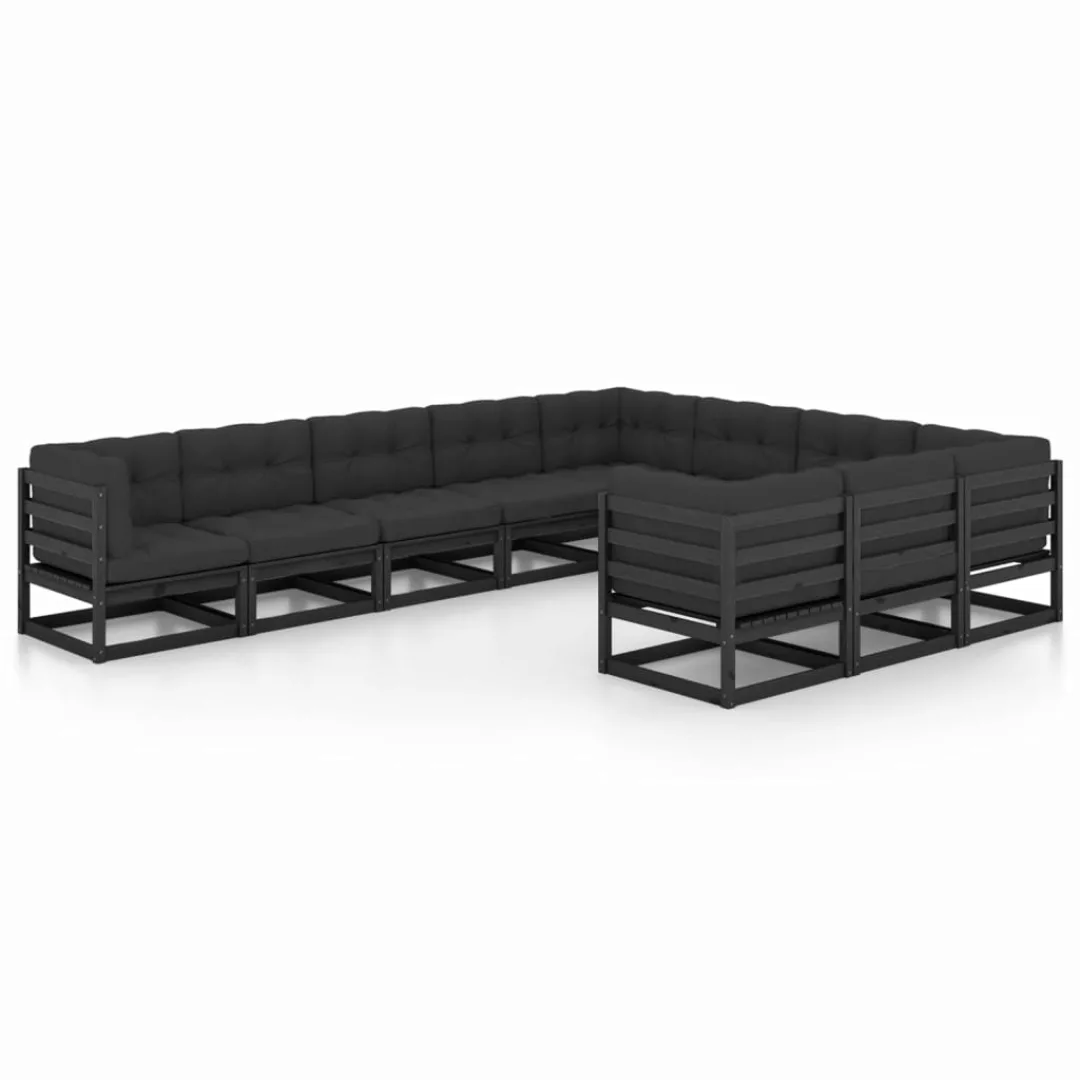 10-tlg. Garten-lounge-set Mit Kissen Schwarz Massivholz Kiefer günstig online kaufen