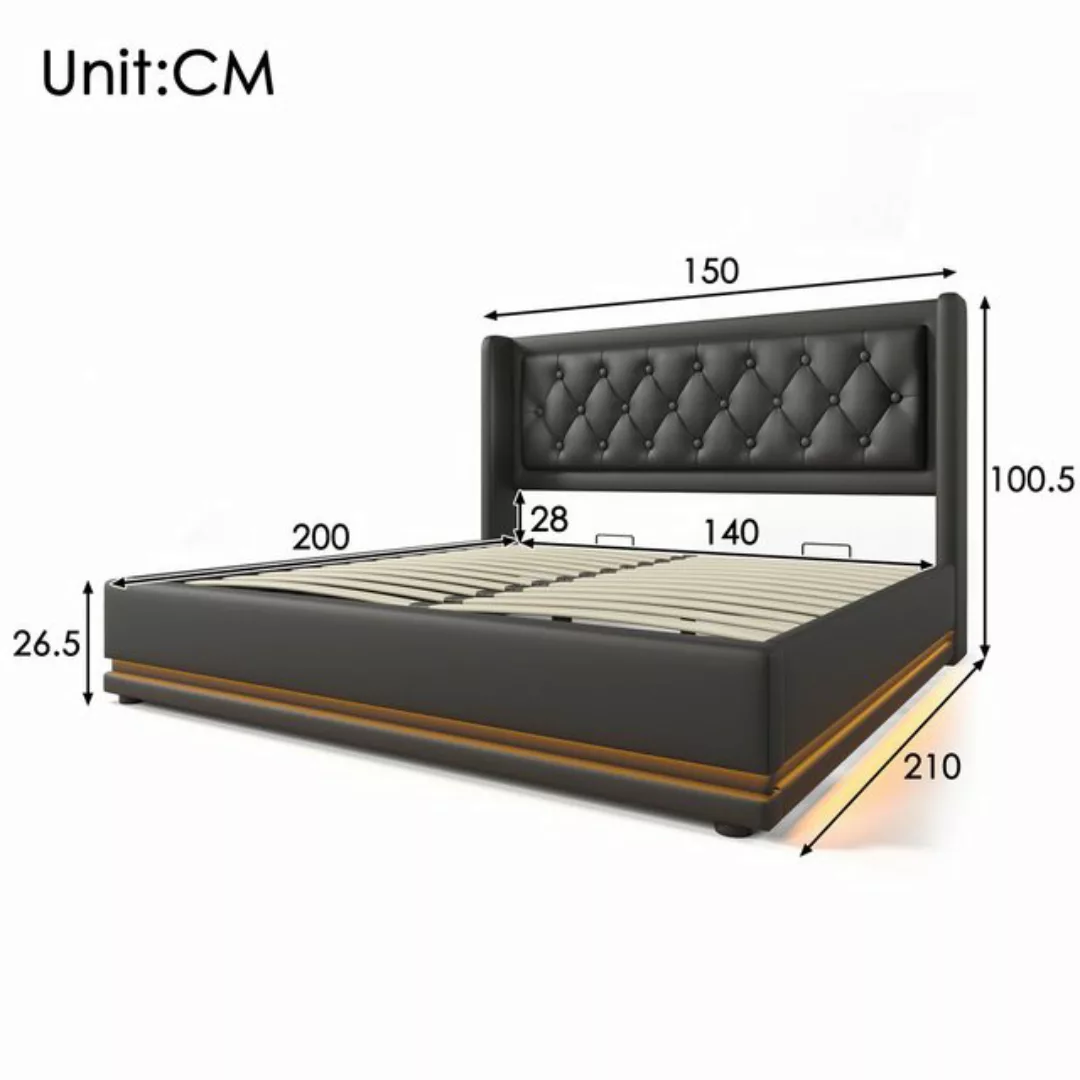 KoDise Polsterbett Hydraulisches Bett mit USB Typ-C Ladefunktion, LED-Funkt günstig online kaufen