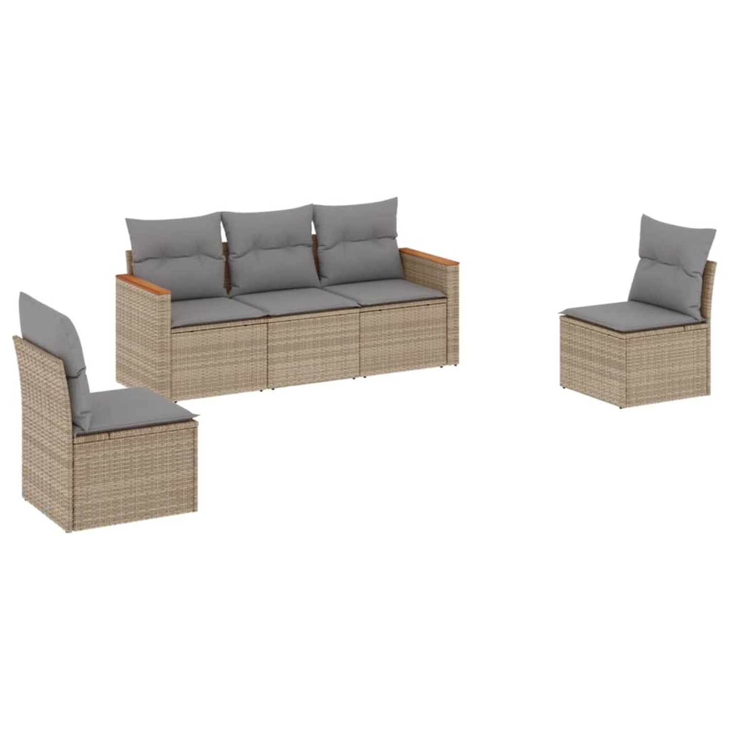 vidaXL 5-Tlg Garten-Sofagarnitur mit Kissen Beige Poly Rattan 3225849 günstig online kaufen