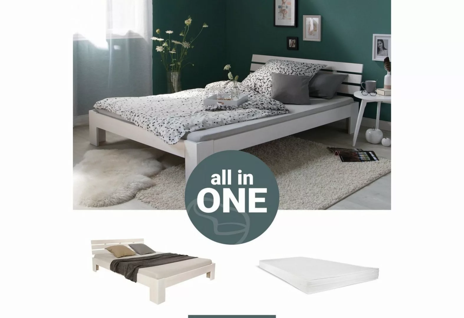 Homestyle4u Holzbett Doppelbett mit Matratze und Lattenrost 120x200 cm weiß günstig online kaufen