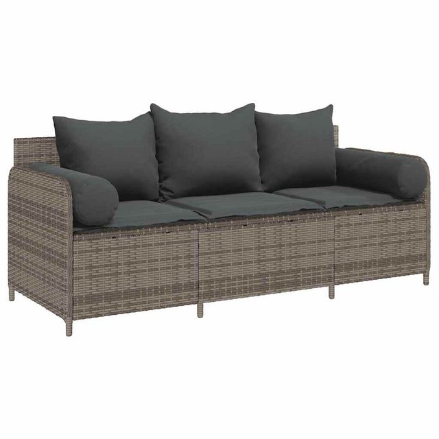 vidaXL Loungesofa Gartensofa mit Kissen 3-Sitzer Grau Poly Rattan, 1 Teile günstig online kaufen