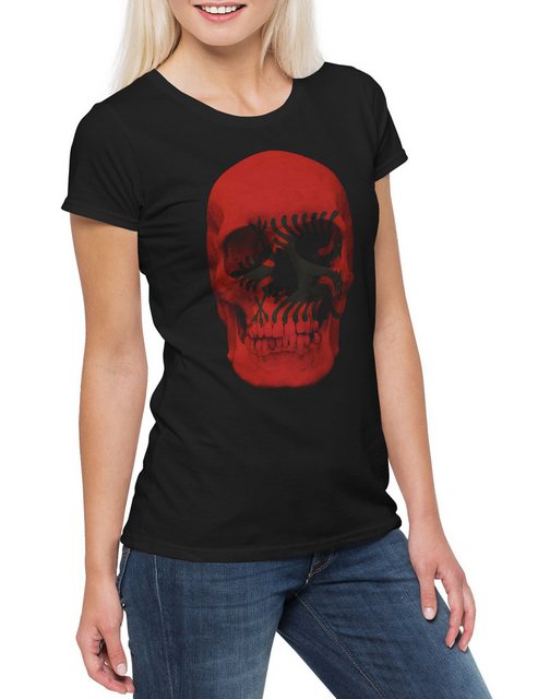 Urban Backwoods Print-Shirt Classic Albania Skull Flag Damen T-Shirt Totenk günstig online kaufen