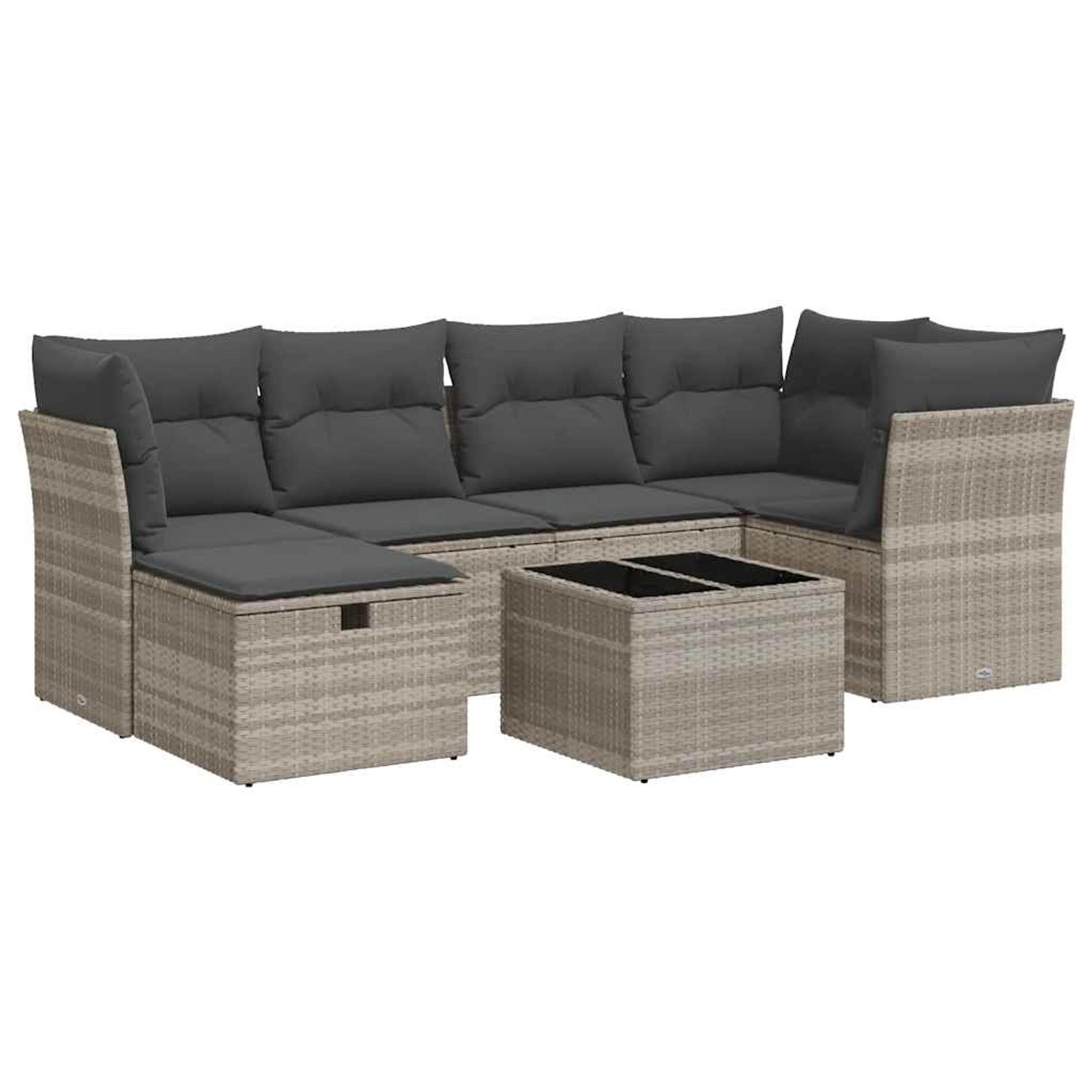 vidaXL 7-Tlg Garten-Sofagarnitur mit Kissen Hellgrau Poly Rattan 3325298 günstig online kaufen