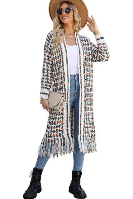 Mayou Longstrickjacke Damen Lange Strickjacke mit Fransen Mode Bunte Langar günstig online kaufen