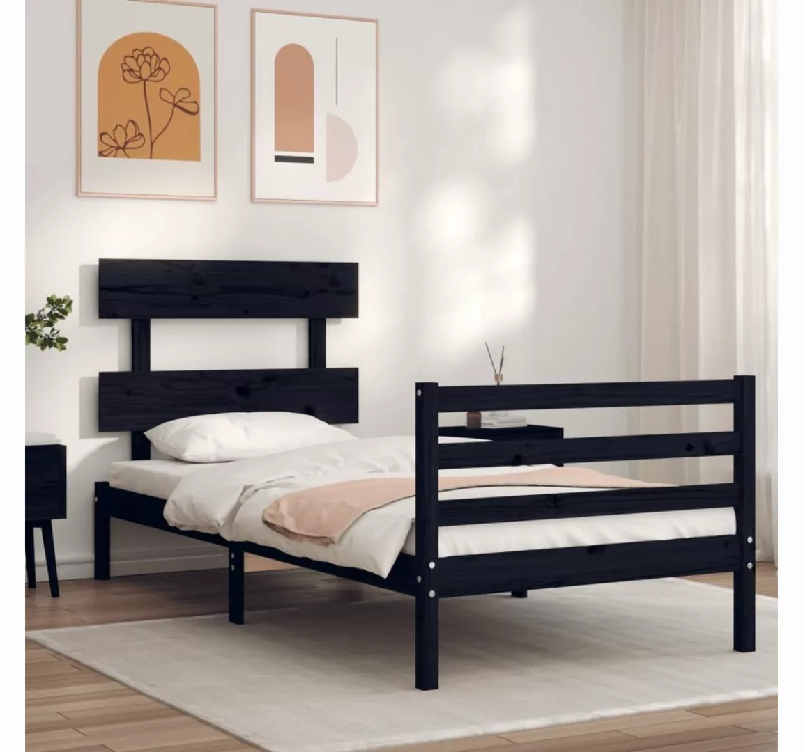 vidaXL Bett Massivholzbett mit Kopfteil Schwarz 90x200 cm günstig online kaufen