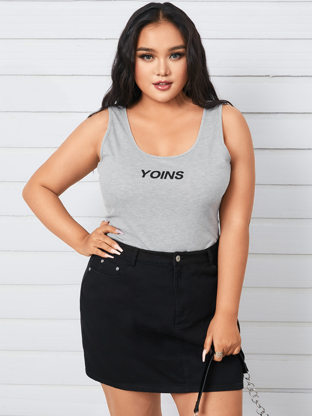 YOINS Plus Ärmelloses Tanktop mit Rundhalsausschnitt und Buchstabe günstig online kaufen