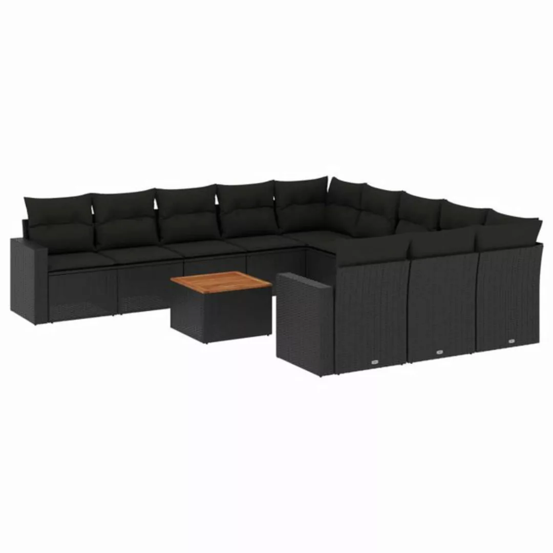 vidaXL Sofaelement 12-tlg. Garten-Sofagarnitur mit Kissen Schwarz Poly Ratt günstig online kaufen