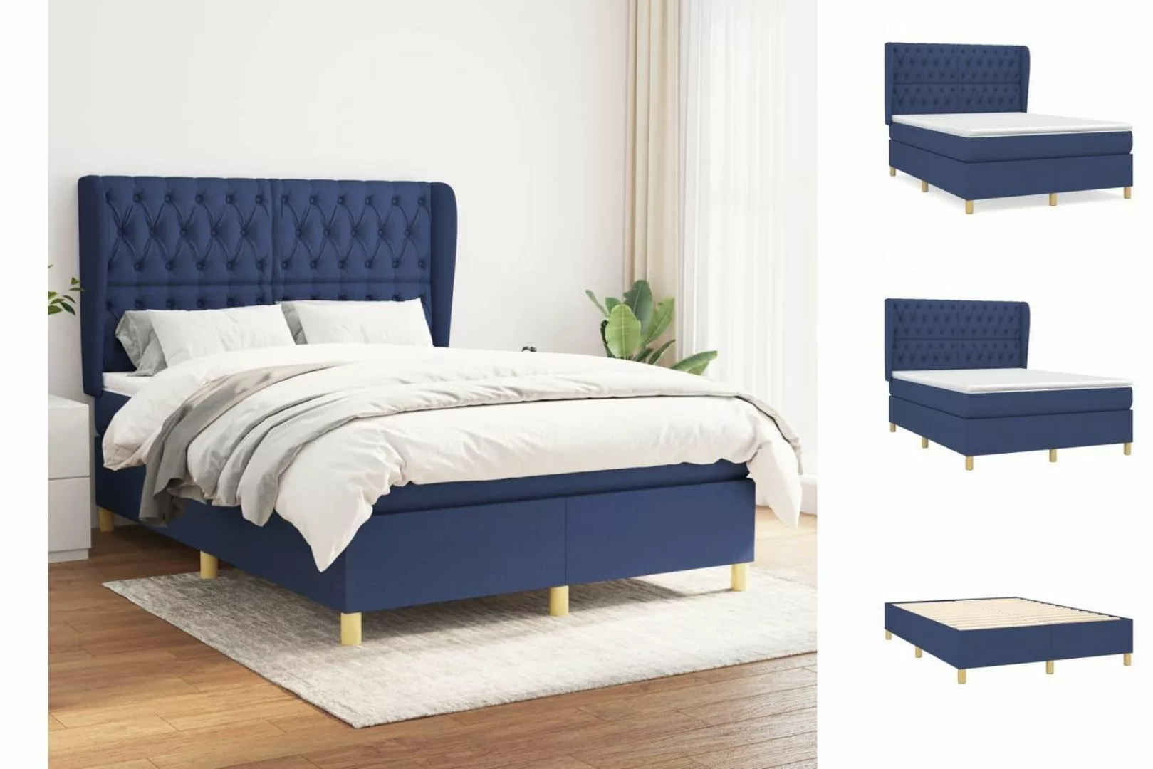 vidaXL Boxspringbett Boxspringbett mit Matratze Blau 140x200 cm Stoff Bett günstig online kaufen