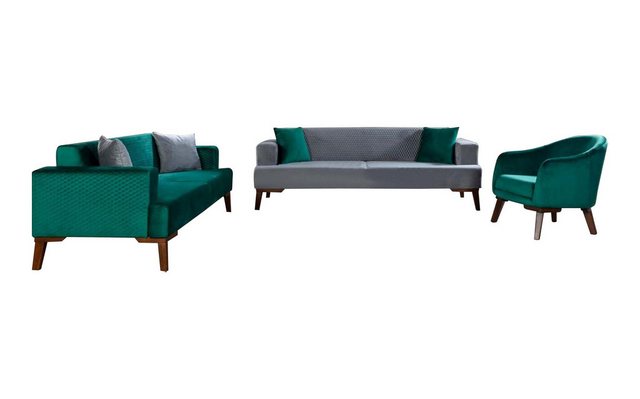JVmoebel Sofa Moderne Grün-Graue Sofagarnitur 3+3+1 Sitzer Set Luxus Couche günstig online kaufen