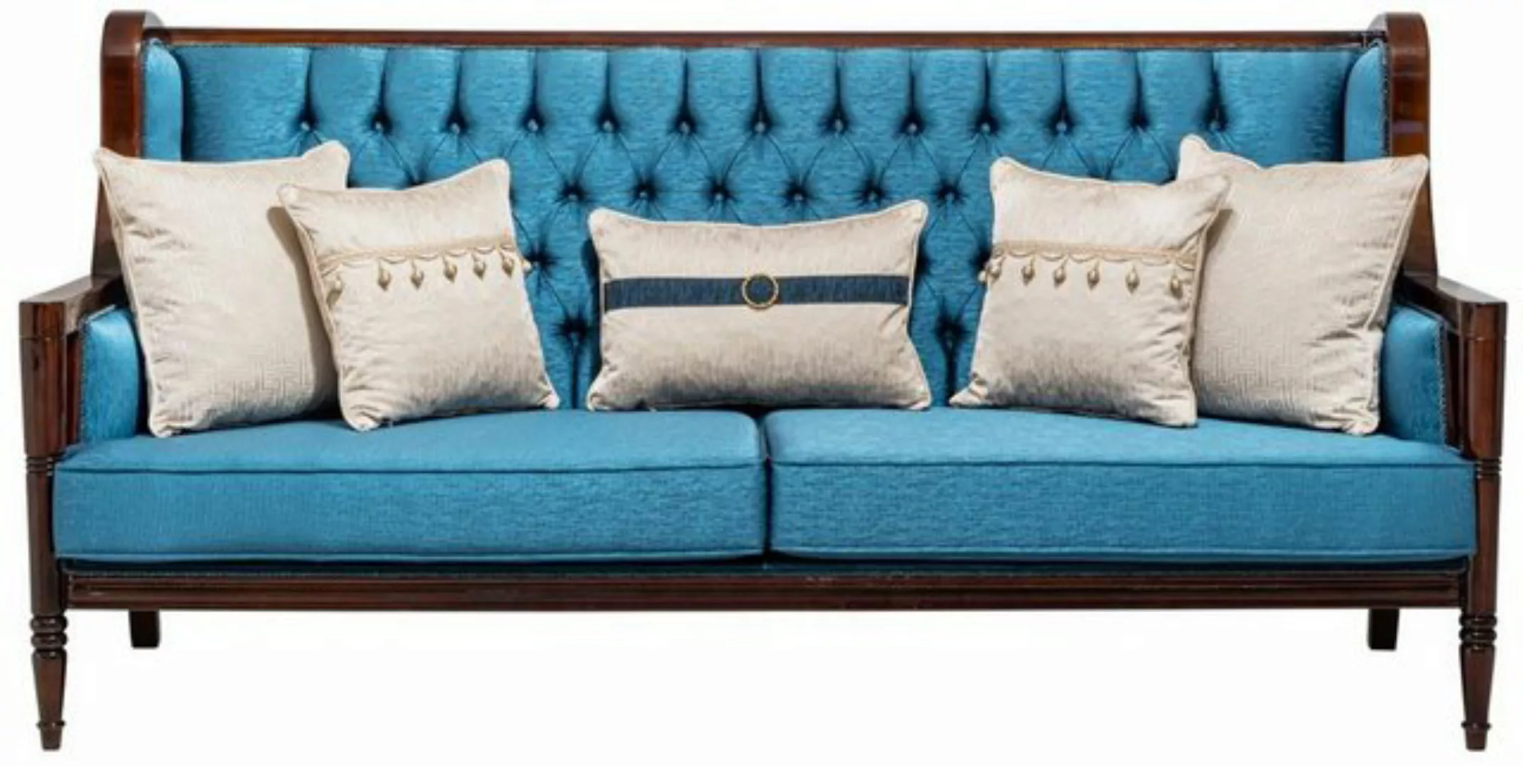 Casa Padrino Sofa Casa Padrino Luxus Barock Sofa Blau / Dunkelbraun 230 cm günstig online kaufen