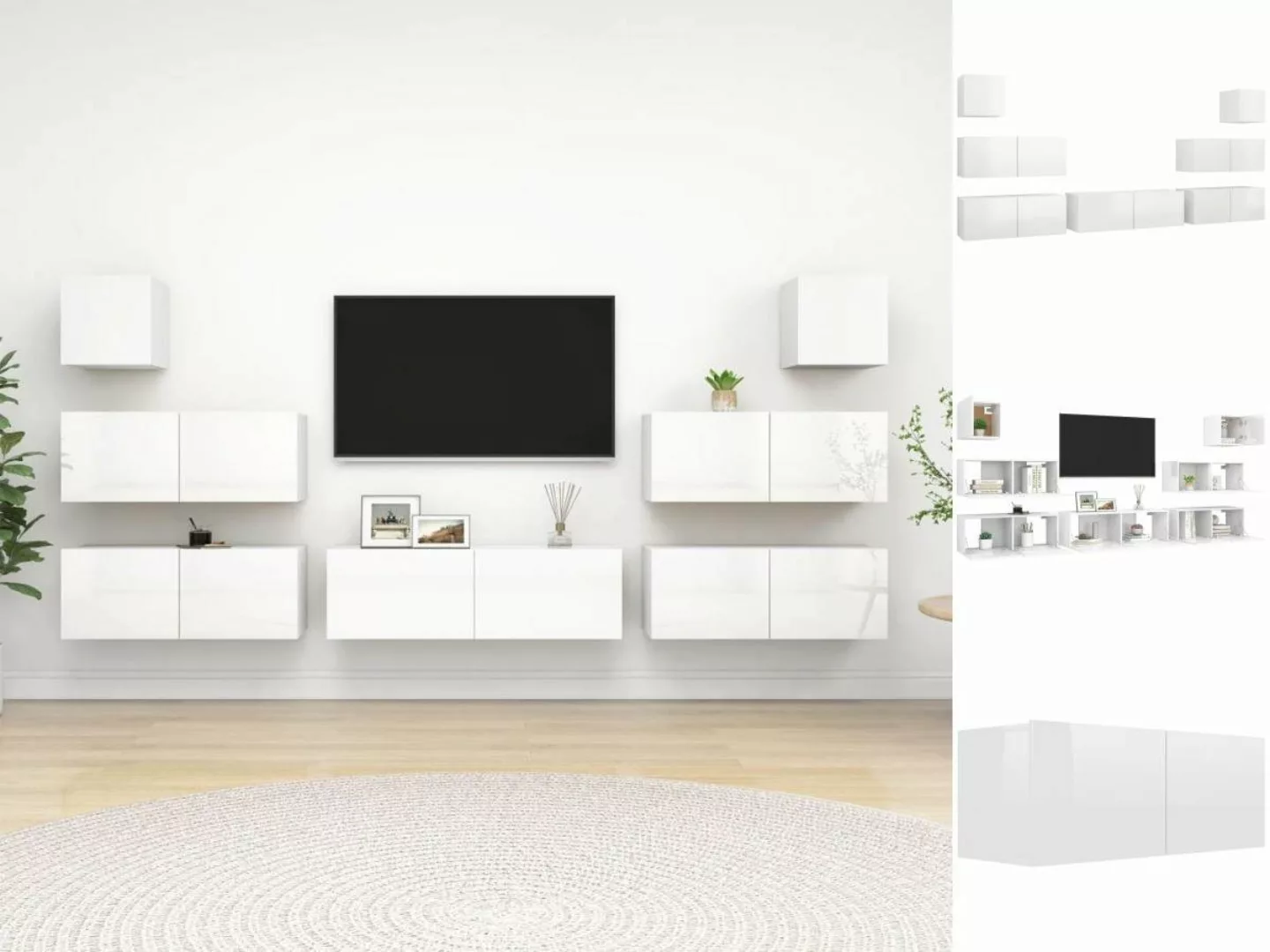 vidaXL TV-Schrank 7-tlg TV-Schrank-Set Hochglanz-Weiß Spanplatte TV-Konsole günstig online kaufen