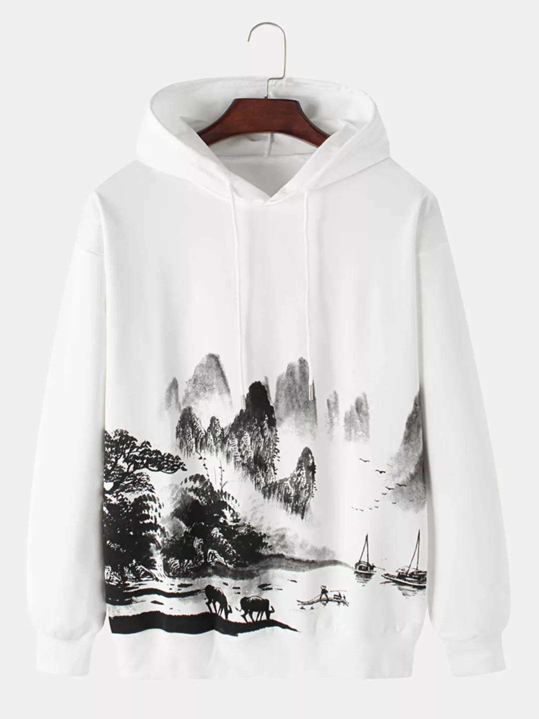 Mens National Style Landscape Painting Print Kordelzug Pullover Hoodies günstig online kaufen