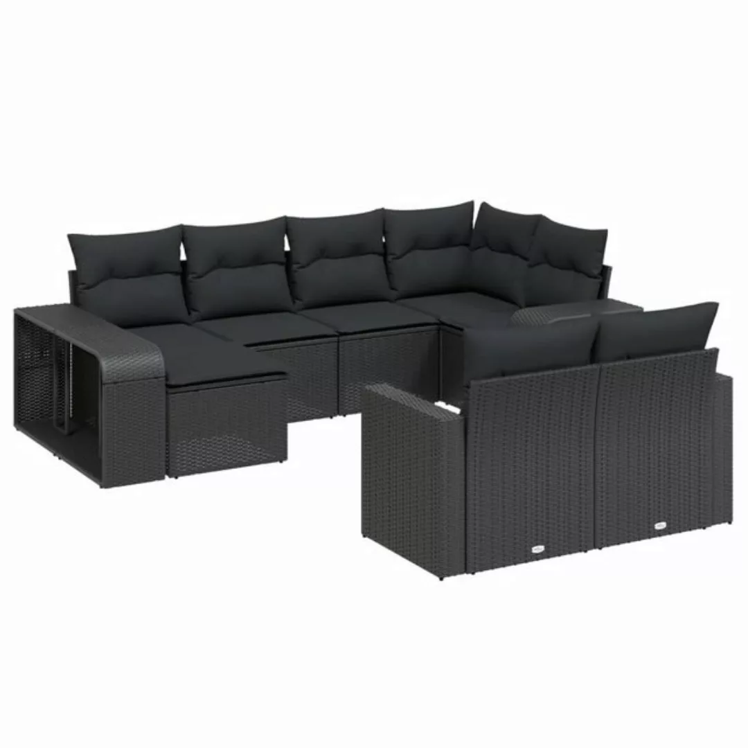 vidaXL Sofaelement 10-tlg. Garten-Sofagarnitur mit Kissen Schwarz Poly Ratt günstig online kaufen