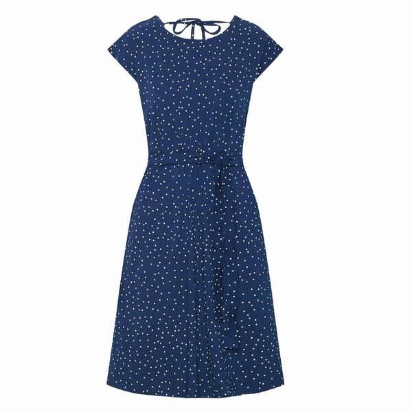 Frauen Retro Kleid Blau Polka Dots Gürtel günstig online kaufen