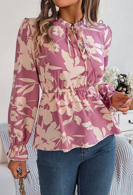 CHENIN Langarmhemd Damen Floral Tie Langarm Chiffon Bluse Top Business Casu günstig online kaufen