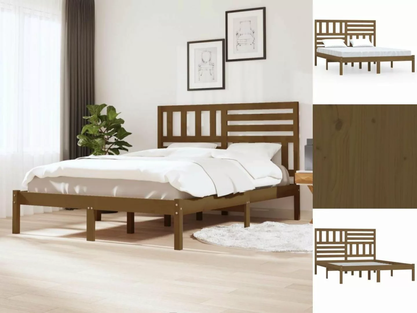 vidaXL Bettgestell Massivholzbett Honigbraun Kiefer 140x200 cm Bett Bettrah günstig online kaufen