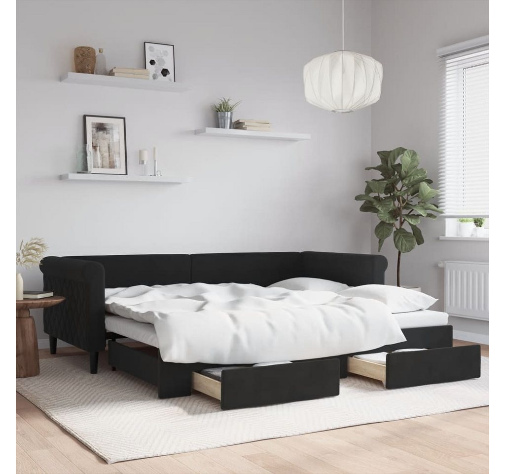 vidaXL Gästebett Tagesbett Ausziehbar mit Schubladen Schwarz 90x200 cm Samt günstig online kaufen