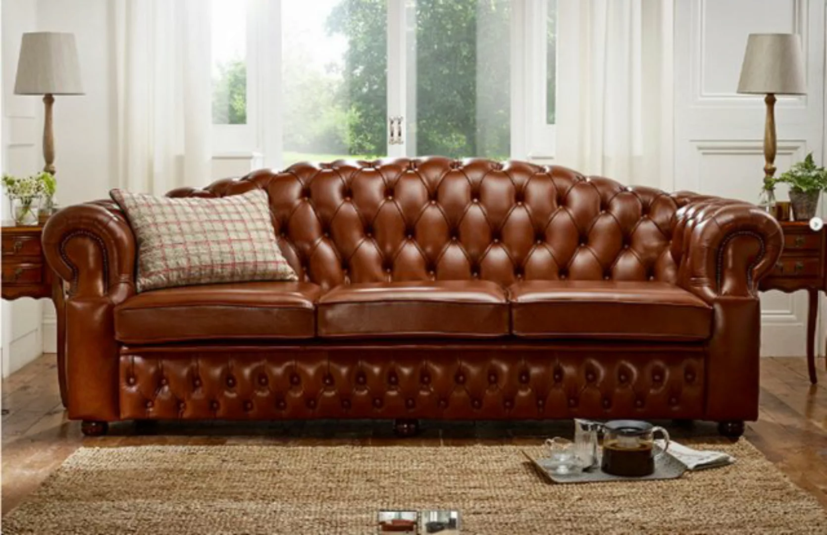 JVmoebel 4-Sitzer Desiger Chesterfield Sofagarnitur Leder Braun 5 - Sitzer günstig online kaufen